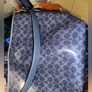 Coach Navy and Light Blue Signature Shoulder Bag